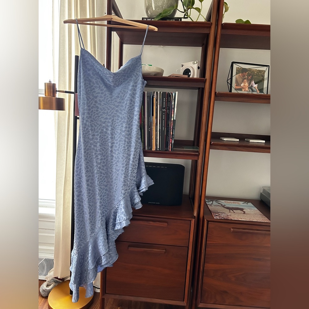 Anthropologie Jacquard Blue Asymmetrical Dress